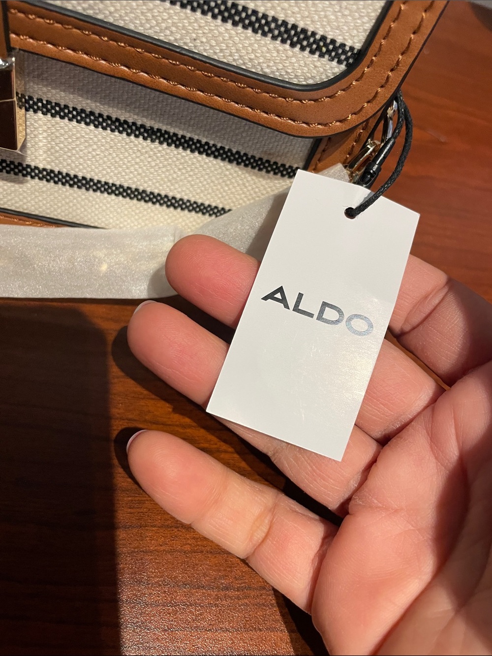 NWT ALDO Women's Striped Canvas Crossbody Bag in White and Brown - Picture 4 of 10